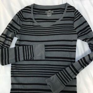 Faded Glory Grey & Black Stripes Long Sleeve Top